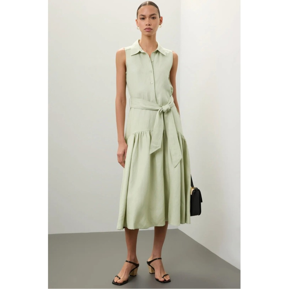 Marissa Webb Light Green Sleeveless Collared Maxi Dress